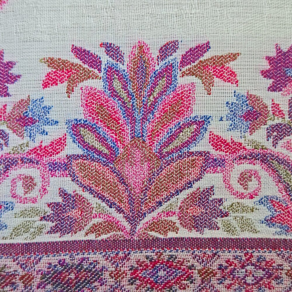 NWOT Cashmere Kashmiri Scarf Shawl Jacquard Embroidered Pink Purple - Picture 11 of 16